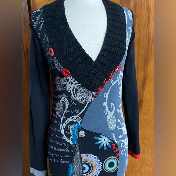 Desigual Pop Art Sweater Dress Show Stopping Medium V-neck Melena Dress - Picture 2 of 7